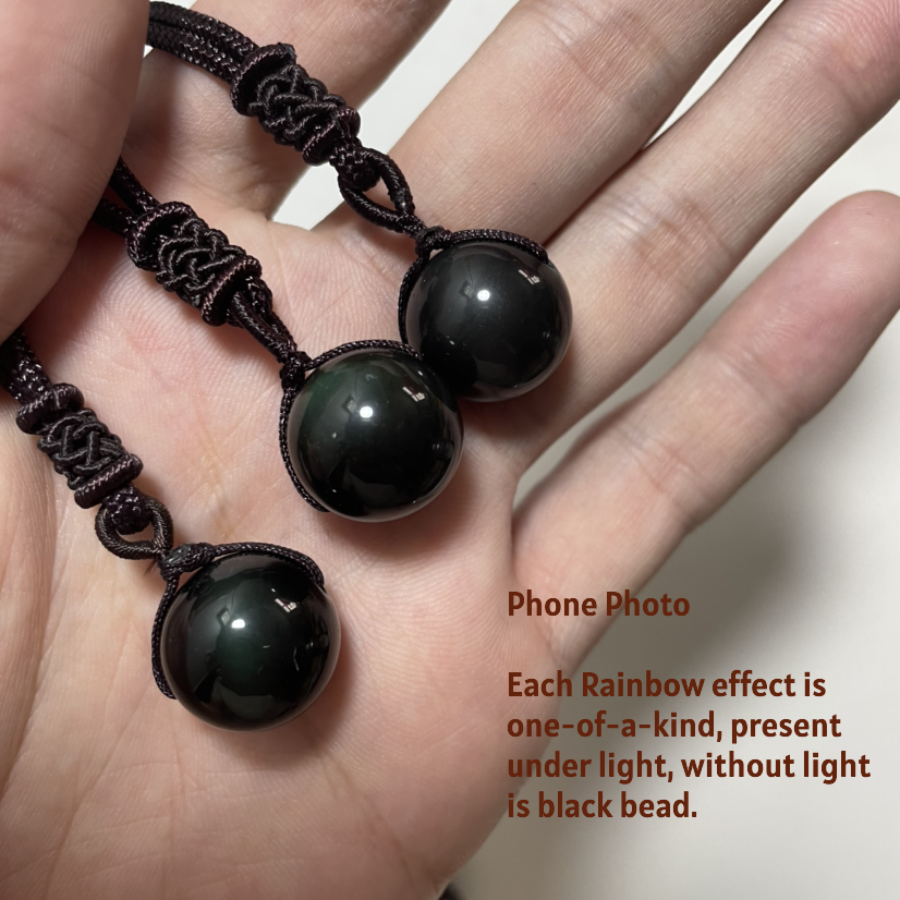 Feng Shui Rainbow Eye Black Obsidian Protection Necklace – 16mm Lucky Turn Pendant