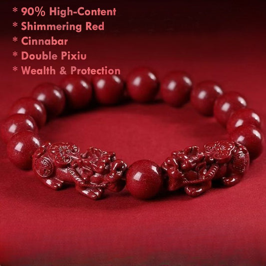 Double Pixiu red cinnabar bracelet close-up