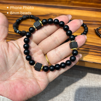 Lava stone & onyx bracelet bold style for men