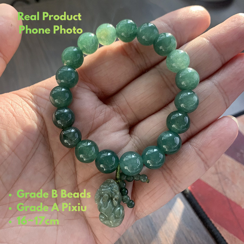 Natural Myanmar Grade A Jadeite Bracelet with Pixiu Charm grade B close up look