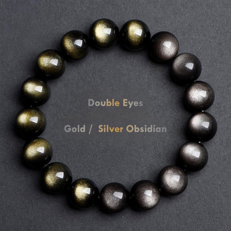 Natural Double Eye Obsidian Bracelet – Gold & Silver Black Obsidian