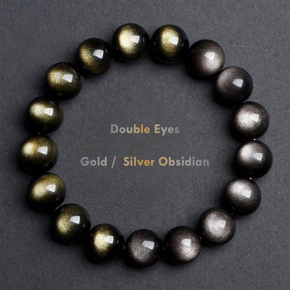 Natural Double Eye Obsidian Bracelet – Gold & Silver Black Obsidian