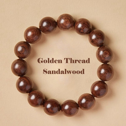 Natural Golden Sandalwood Bead Bracelet – Authentic Wooden Mala