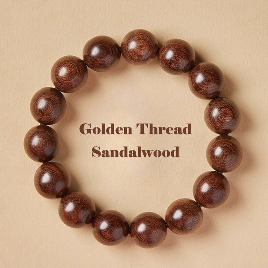 Natural Golden Sandalwood Bead Bracelet – Authentic Wooden Mala