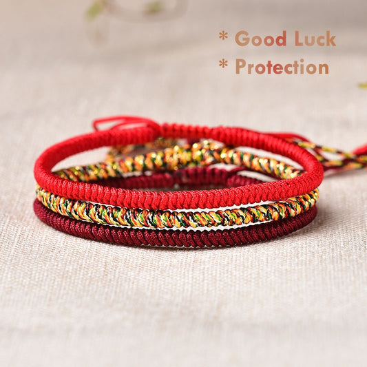 Handmade Tibetan Buddhist Red String Bracelet – adjustable knot for good luck & protection