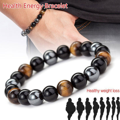Tiger’s eye hematite black obsidian beaded bracelet men