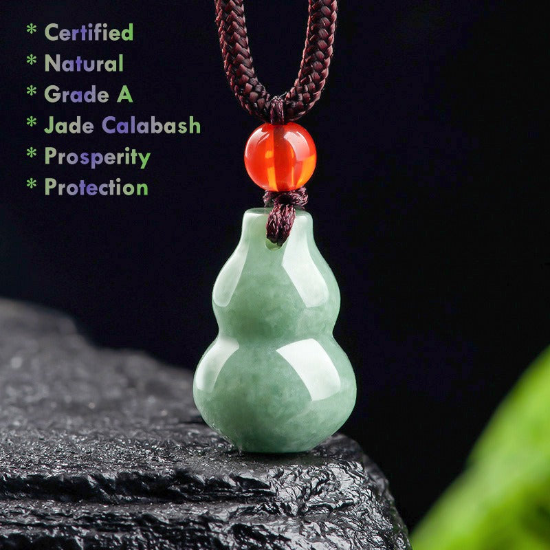 Certified natural green jade calabash pendant necklace Grade A jadeite