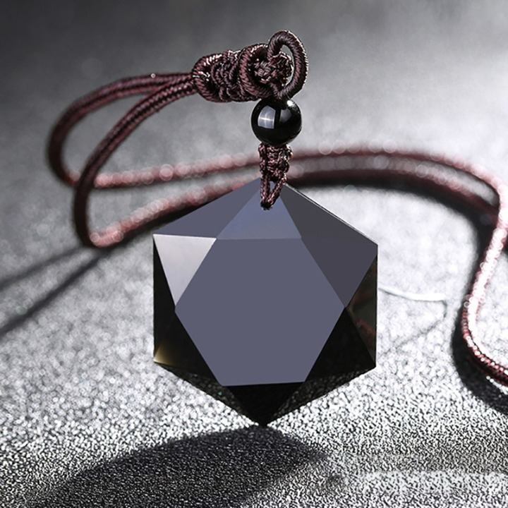 Star of David Black Obsidian Necklace – Six-Pointed Feng Shui Protection Pendant