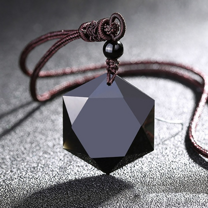 Star of David Black Obsidian Necklace – Six-Pointed Feng Shui Protection Pendant