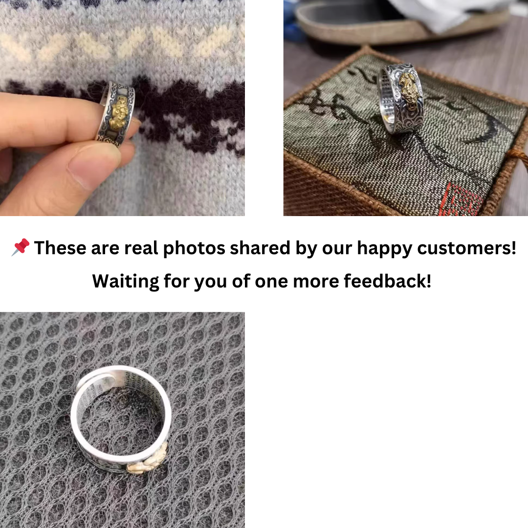 Real 99 Sterling Silver Pixiu Feng Shui Ring – Wealth, Luck & Protection | Heart Sutra Engraved