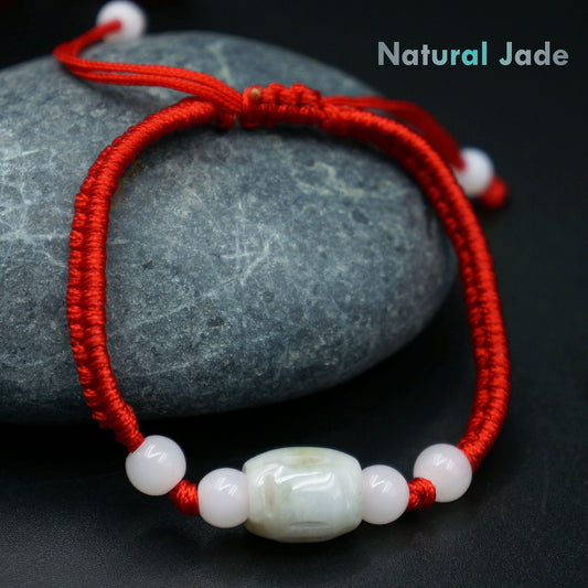 Handmade Natural Green Jadeite Jade Red String Bracelet – Abundance & Good Luck