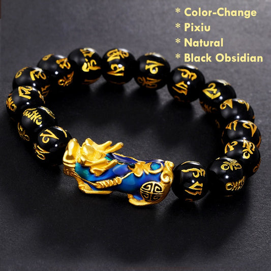 Natural black obsidian Pixiu wealth bracelet for prosperity and protection