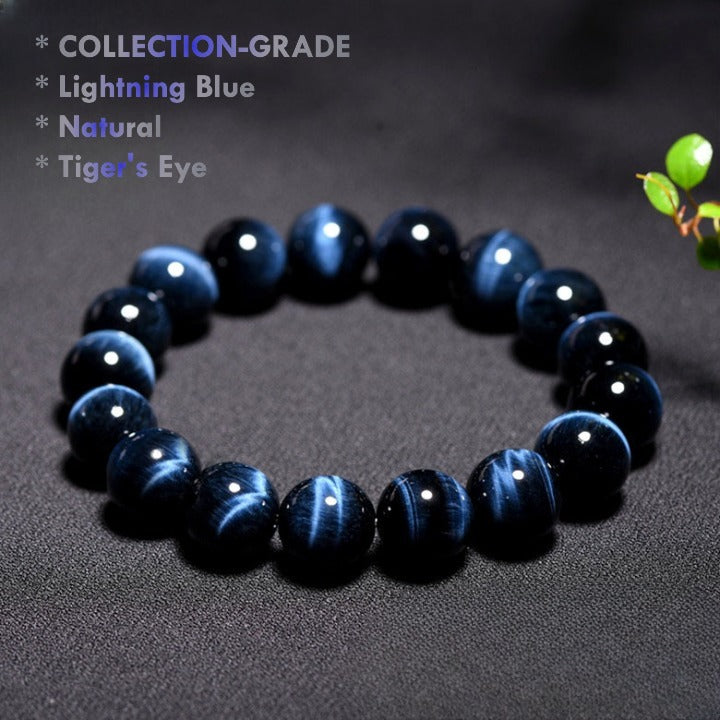 Collection Grade Natural Lightning Blue Tiger’s Eye Bracelet – 8mm Beads