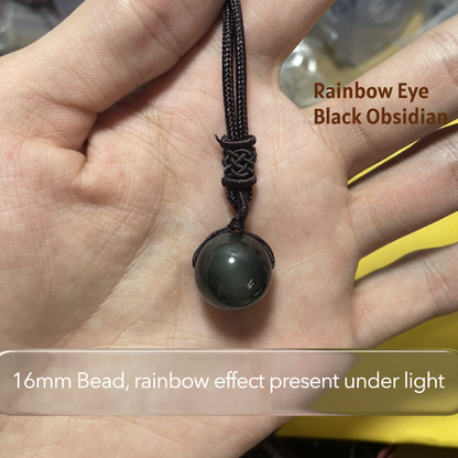 Lucky Turn Golden Black Obsidian Pendant Necklace – Natural 16mm Bead