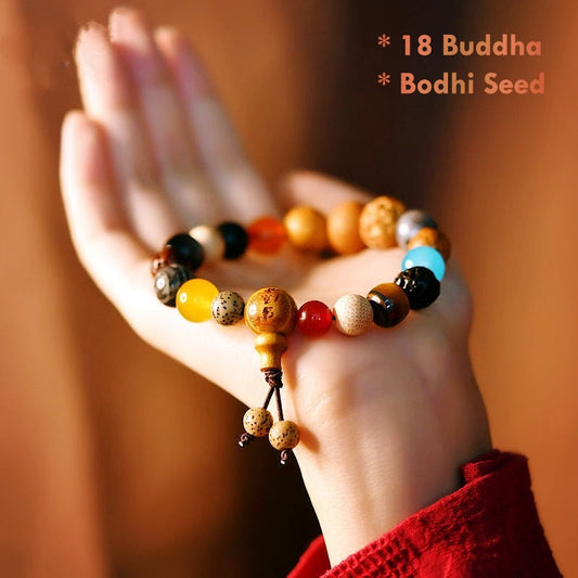 18 Beads Buddha Bodhi Seed Bracelet on neutral background