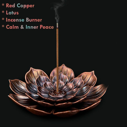 feng shui red copper lotus incense burner meditation decor