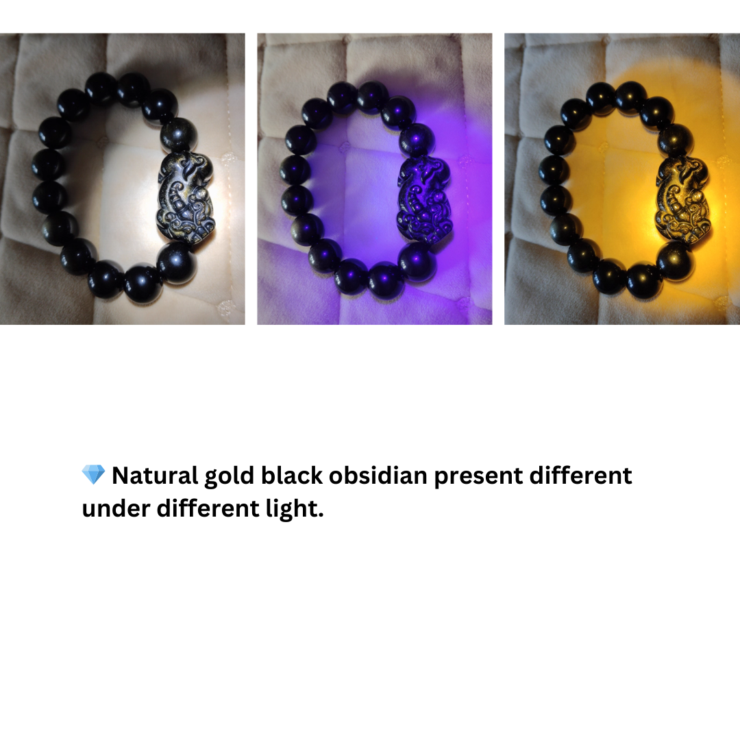 Natural Gold Obsidian Pixiu Wealth Bracelet – Protection & Abundance Energy