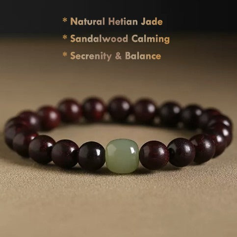 Natural Hetian Jade & Sandalwood Bracelet – Serenity & Balance