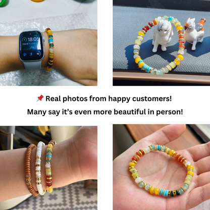 7 Chakra Natural Stone Slice Bead Bracelet – Handmade Healing Jewelry with Golden Accents