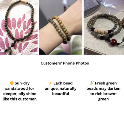 Natural Green Sandalwood Mala Bracelet – 6mm Beads, Aromatic & Calming Energy