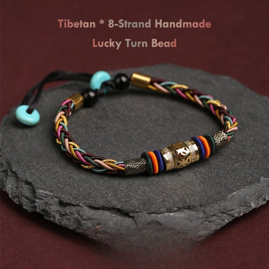 Tibetan Buddhist 8-Strand Handmade Bracelet – Lucky Turn Bead