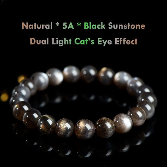 5A Black Gold Sunstone Bracelet – Dual Light Cat’s Eye Effect Crystal