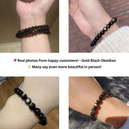 Natural Double Eye Obsidian Bracelet – Gold & Silver Black Obsidian