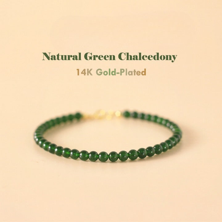 14K Gold-Plated Green Chalcedony Bracelet for Women – natural gemstone close-up