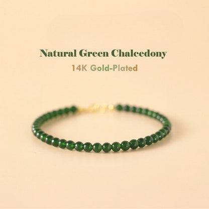 14K Gold-Plated Green Chalcedony Bracelet for Women – natural gemstone close-up