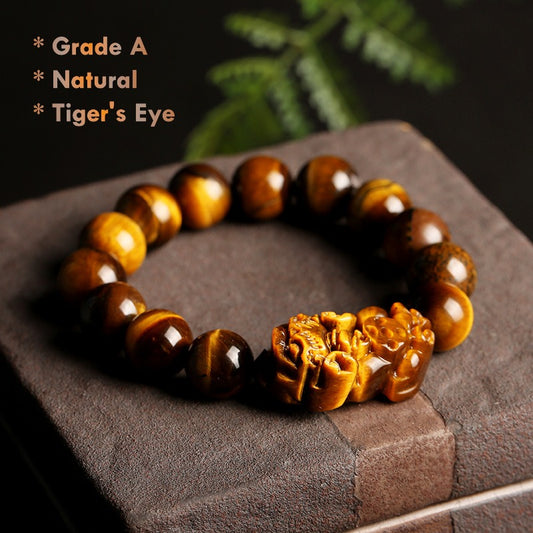 Pixiu Tiger’s Eye Bracelet – Grade A Natural Stone Wealth & Protection Jewelry