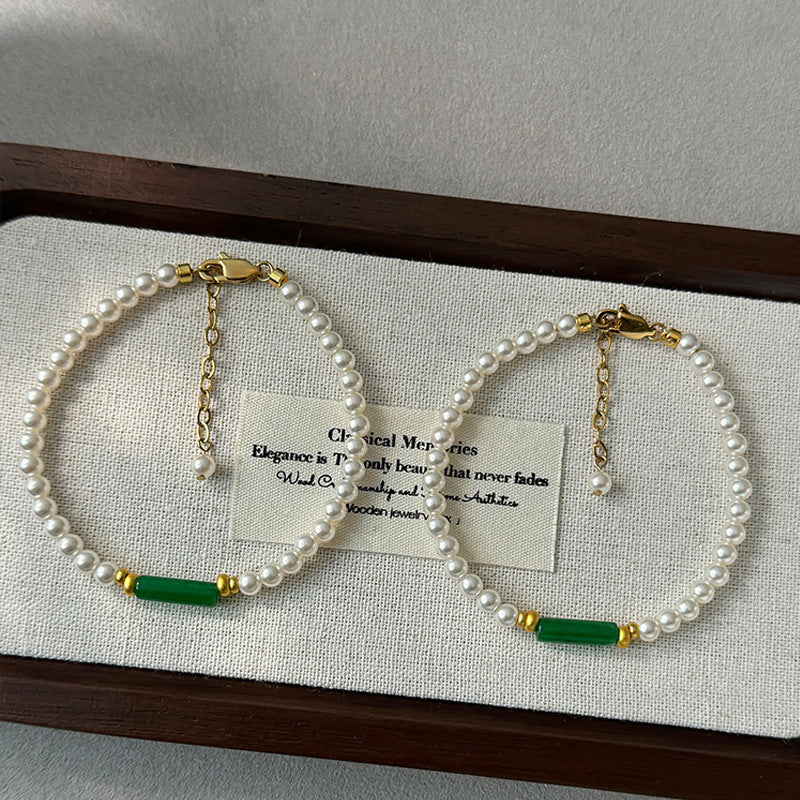 Minimalist pearl bracelet everyday wear jade accent