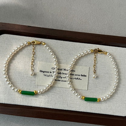 Minimalist pearl bracelet everyday wear jade accent