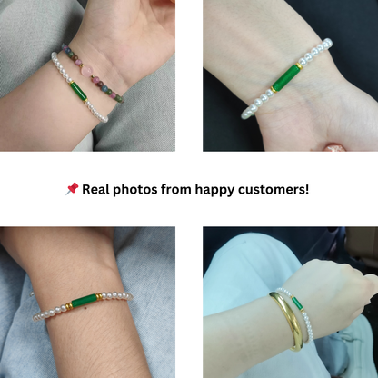 Natural Jade & Pearl Bracelet – 925 Sterling Silver Beads