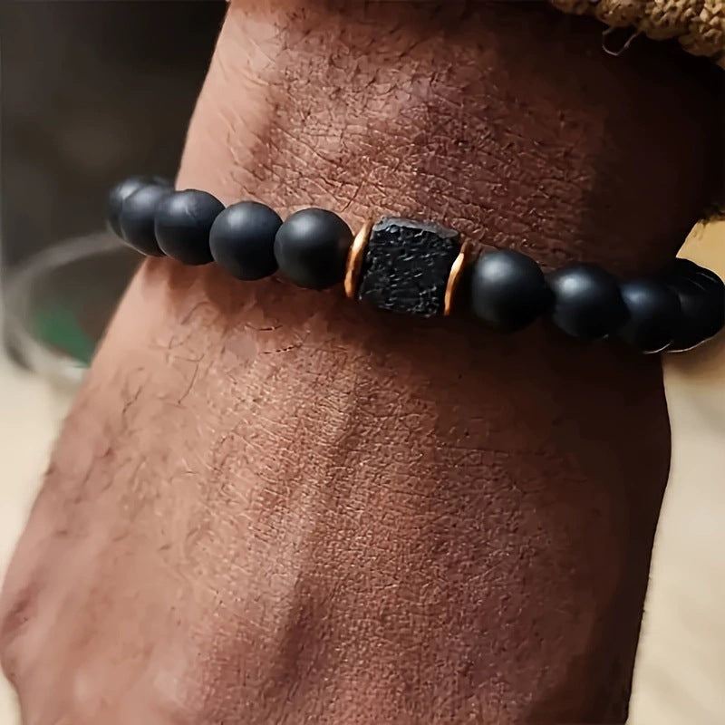 Natural lava stone bracelet men volcanic beads
