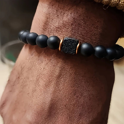 Natural lava stone bracelet men volcanic beads