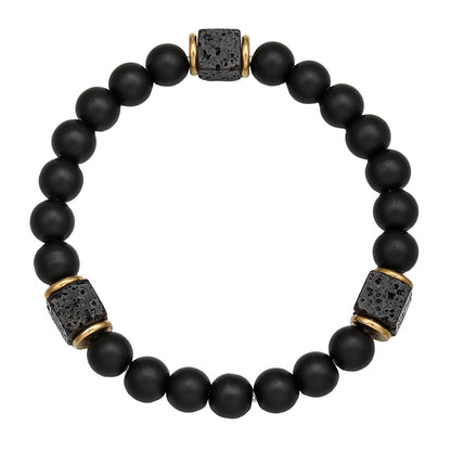 Black onyx cube bracelet men stretch design