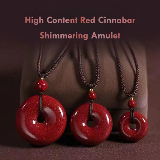 High-Content Red Cinnabar Donut Pendant Necklace – Shimmering Round Amulet Jewelry