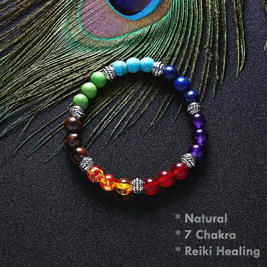 7 Chakra Reiki Healing Bracelet with natural gemstone beads