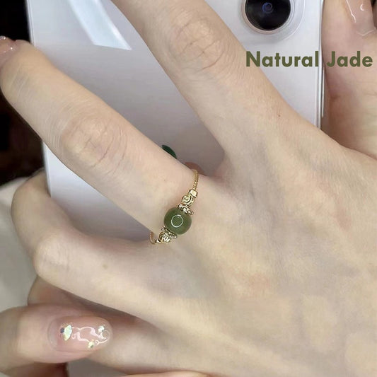 Hetian Jade Bead Ring – Minimalist Adjustable Band for Harmony & Prosperity