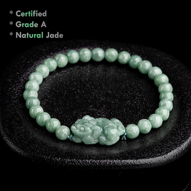 Certified Grade A Natural Jade Pixiu Bracelet Feng Shui Wealth Jewelry