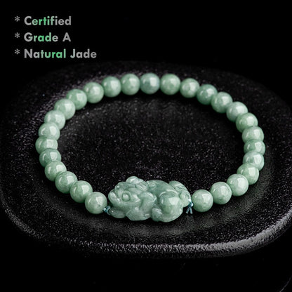 Certified Grade A Natural Jade Pixiu Bracelet Feng Shui Wealth Jewelry