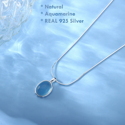 Natural Aquamarine Silver Necklace – 925 sterling silver pendant for elegance and serenity