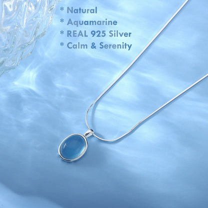 Natural Aquamarine Silver Necklace – 925 sterling silver pendant for elegance and serenity