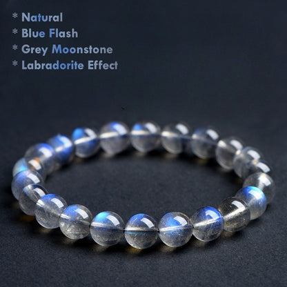 natural blue flash grey moonstone bracelet gemstone beads unisex