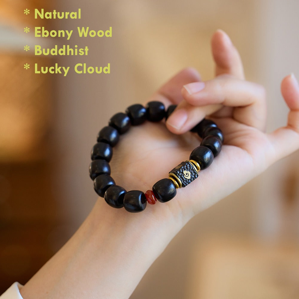 natural ebony wood buddhist bracelet with lucky cloud design for protection and fortune