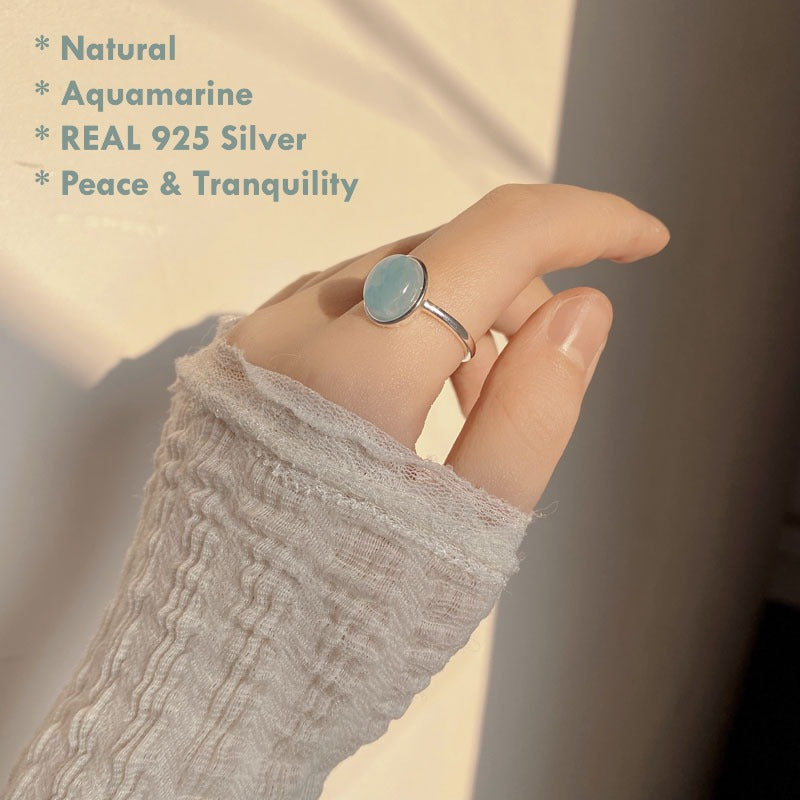 natural aquamarine sterling silver ring for women inner peace and tranquility jewelry