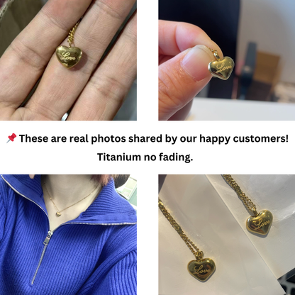 Titanium Heart Necklace – Gold Color “Love” Pendant | Waterproof Jewelry
