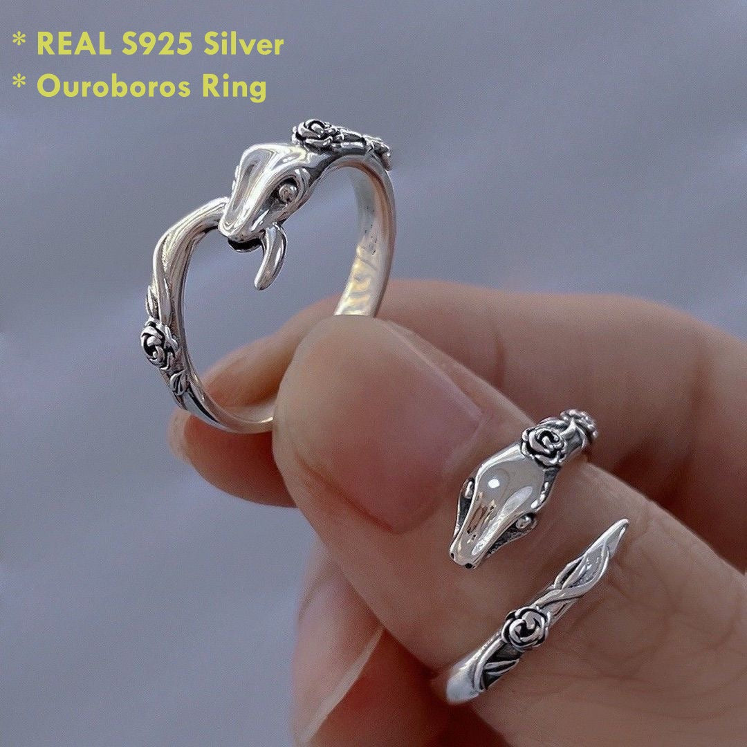 Sterling silver Ouroboros snake ring unisex design