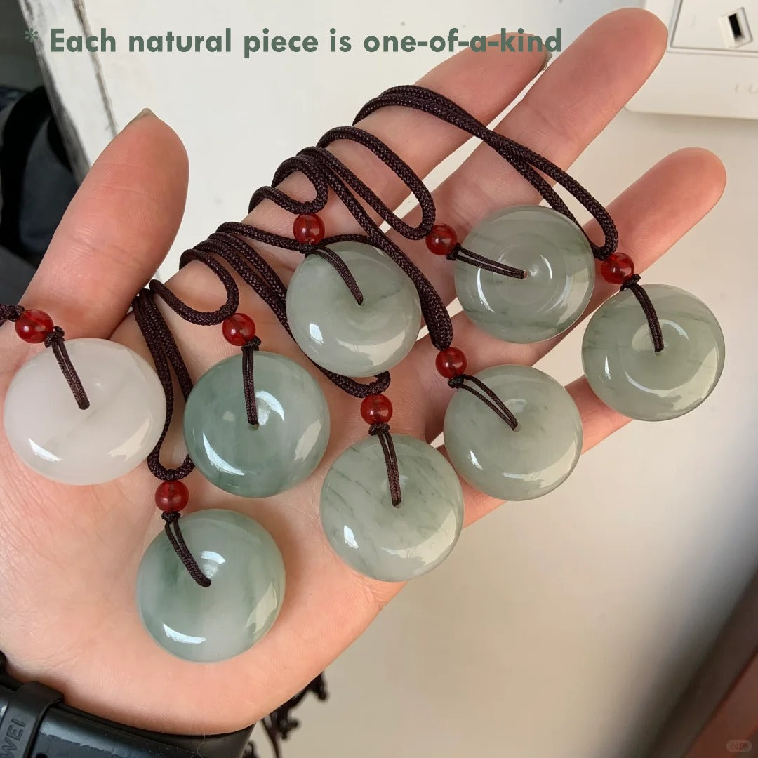 Natural Grade A Jadeite Donut Pendant Necklace – white jade with light green veins