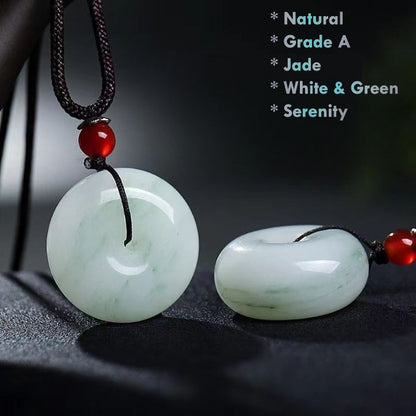 Natural Grade A Jadeite Donut Pendant Necklace – white jade with light green veins